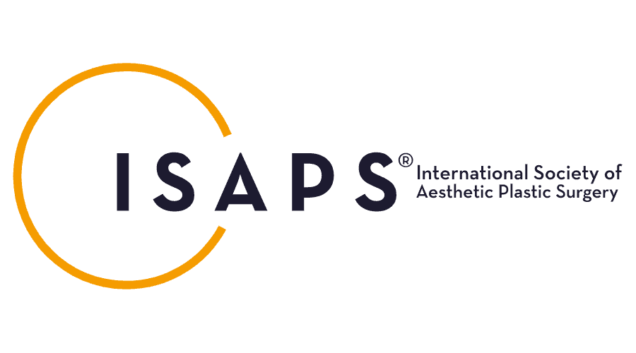 ISAPS Logo schwarz mit gelben kreis, International Society of Aesthetic Plastic Surgery
