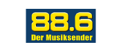 Musiksender 88,6 Logo gelb auf blau